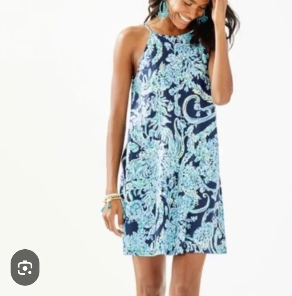 Lilly Pulitzer Navy and Aqua Paisley Halter Mini Dress